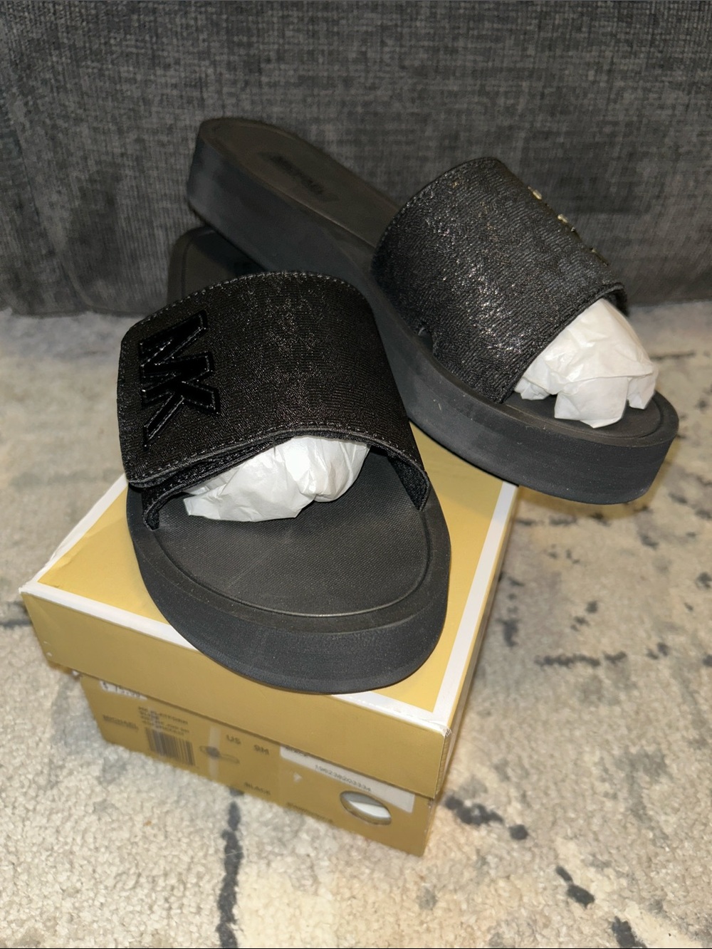 Michael Kors Black Platform Logo Slide Sandals